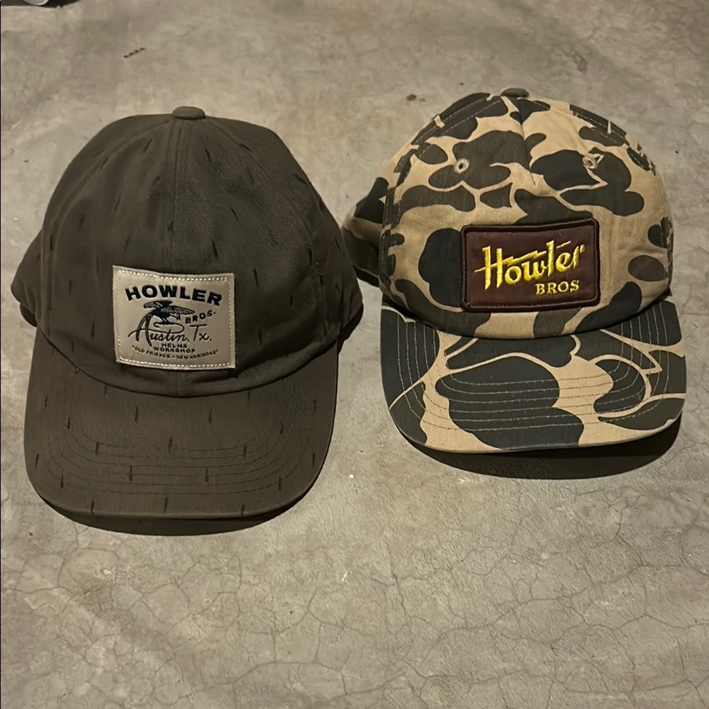 Howler Brothers Green and Brown Hats with Camouflage Design